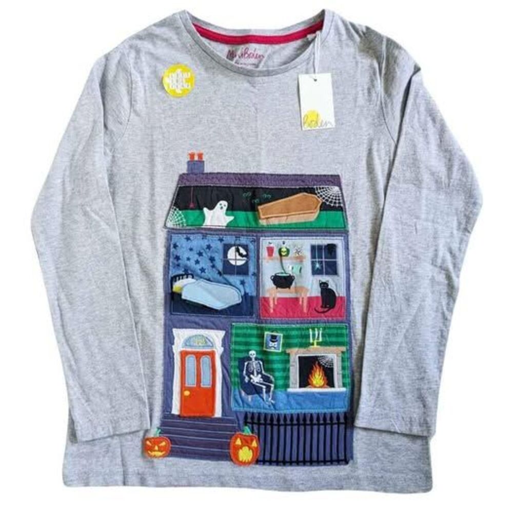 Mini Boden Halloween Haunted House Shirt 11-12Y